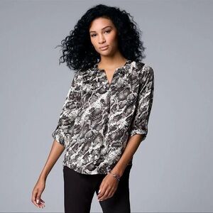 Women's Simply Vera Vera Wang Roll-Tab Sleeve Popover Blouse, Size: Small, Black